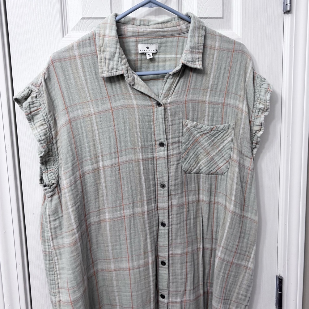 True Craft Gray and Orange Plaid Shirt Dress Womens Size XL - Picture 3 of 7